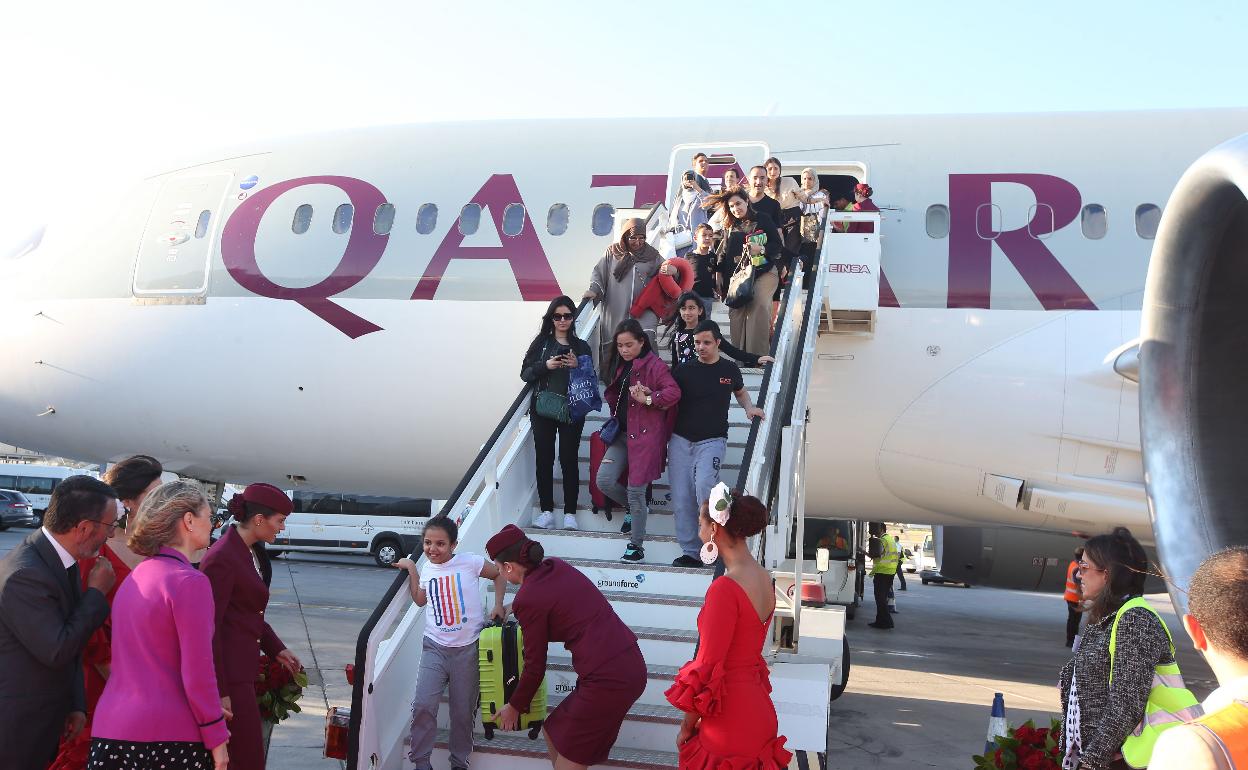 Vuelo inaugural de Qatar Airways a su llegada a Málaga, el verano de 2018. 