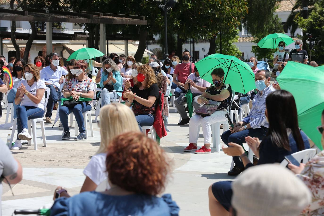 La secretaria general del PSOE en Andalucía y candidata a las primarias del próximo 13 de junio evita pronunciarse sobre los posibles indultos a los condenados del 'procés' durante un acto celebrado hoy con militantes 