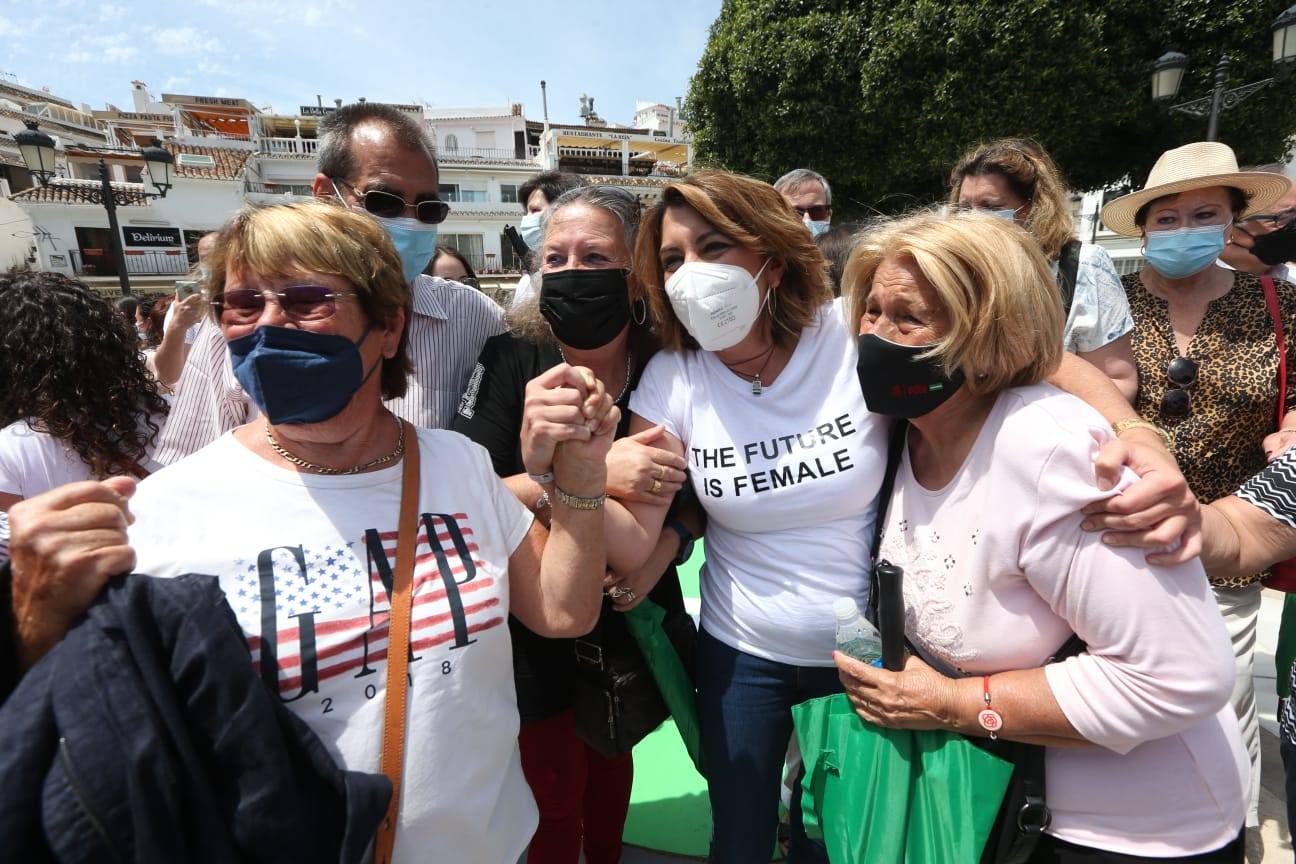 La secretaria general del PSOE en Andalucía y candidata a las primarias del próximo 13 de junio evita pronunciarse sobre los posibles indultos a los condenados del 'procés' durante un acto celebrado hoy con militantes 