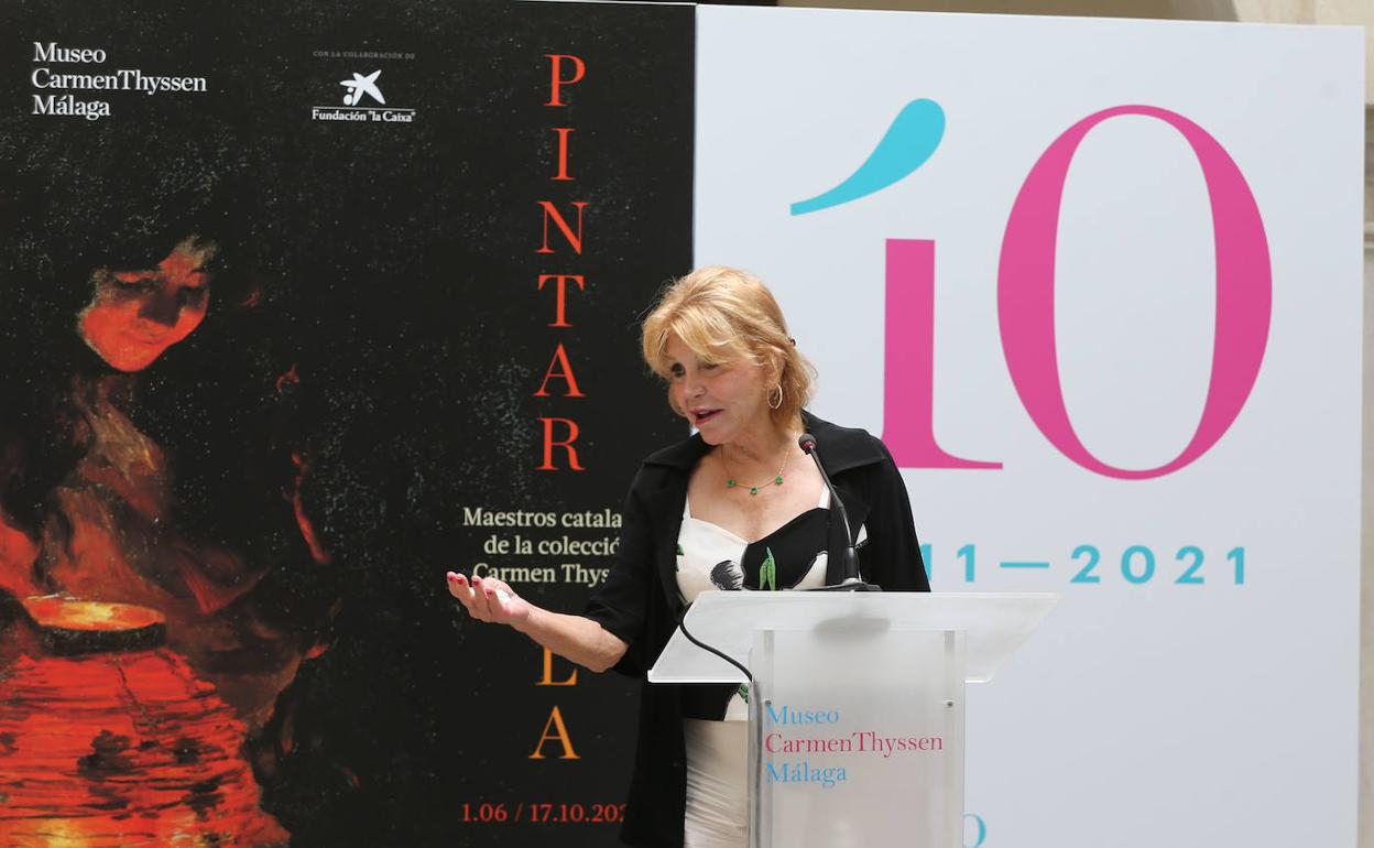 Carmen Thyssen, en la presentación de la nueva exposición temporal de la pinacoteca. 