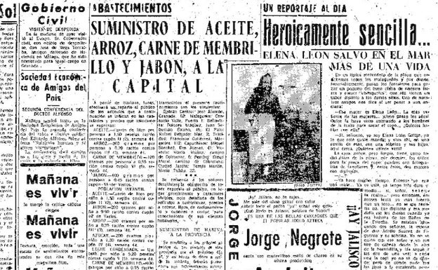 Imagen principal - Arriba, reproducción del reportaje de SUR, publicado el 26 de octubre de 1947. Abajo, trabajo de los marengos con las redes en las chabolas de La Malagueta. Al lado, detalle del hundimiento del Gneisenau