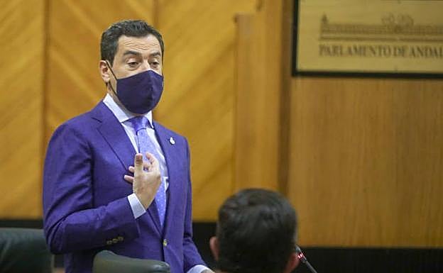 Moreno, en la Cámara autonómica este miércoles. 