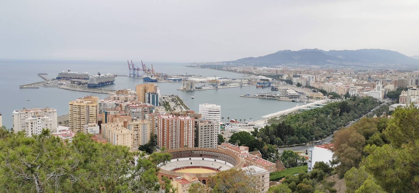 Panorámica de los cruceros desde Gibralfaro