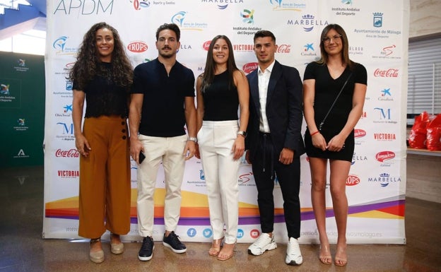 Marta López, Damián Quintero, Sole López, Brahim y Paula Ruiz, cinco de los olímpicos malagueños. 