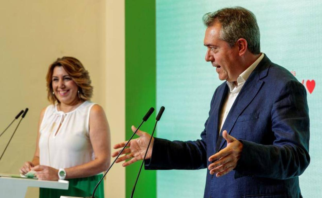 Susana Díaz y Juan Espadas, esta mañana en la sede regional del PSOE