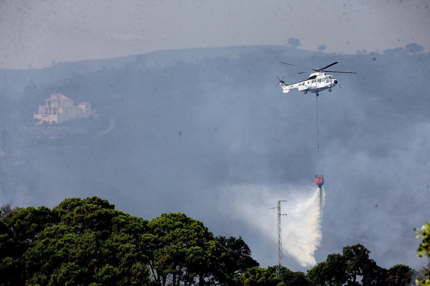 Más de 250 profesionales de Málaga, Granada, Cádiz, Córdoba, Jaén y Sevilla trabajan desde anoche en la zona de Sierra Bermeja donde se ha tenido que cortar al tráfico un tramo de la AP-7 y otras dos carreteras ante el avance de las llamas