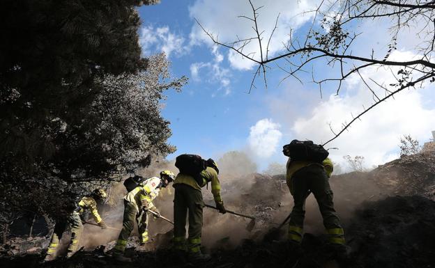 Una treintena de efectivos del Infoca siguen trabajando en la extinción del incendio de Sierra Bermeja 