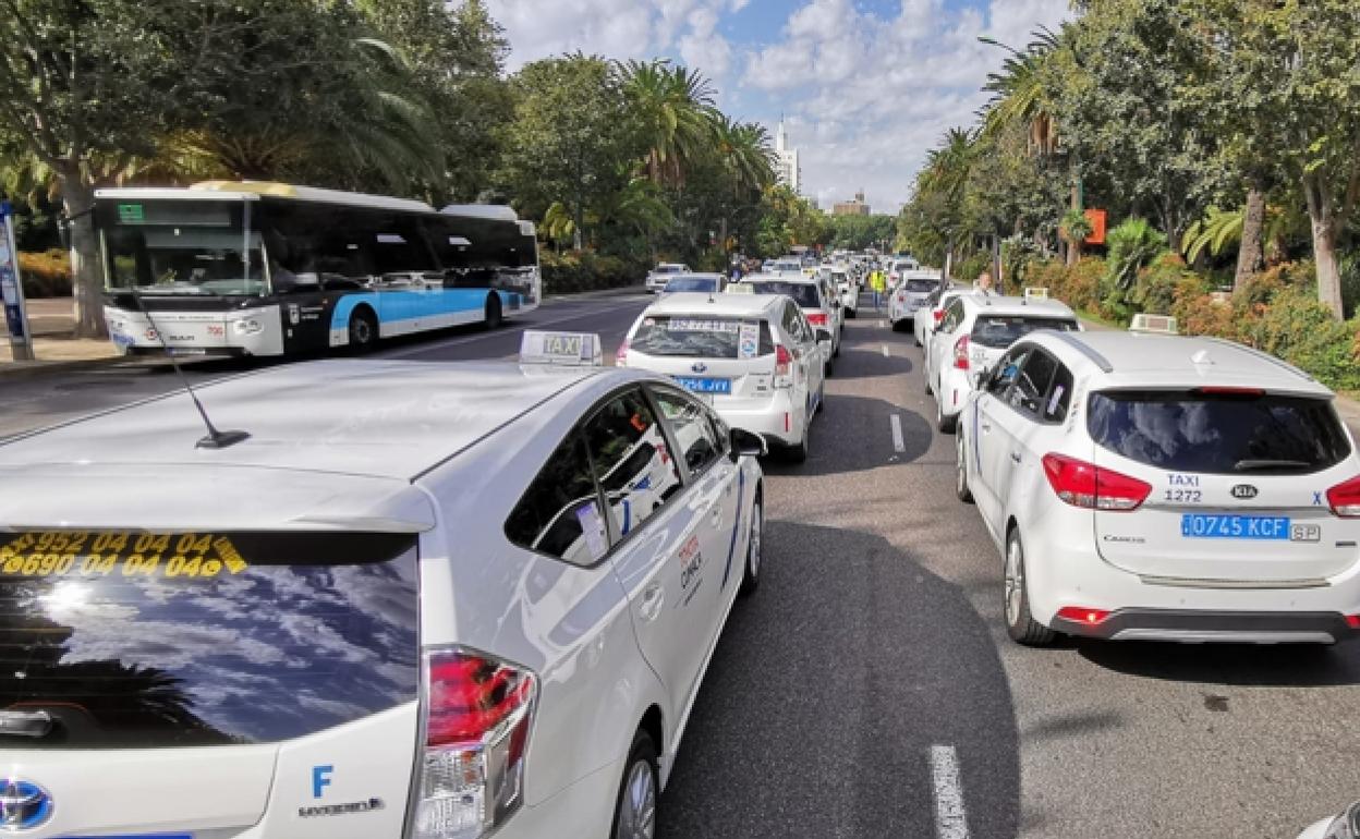 Manifestación de taxistas del pasado jueves por las calles de Málaga. 