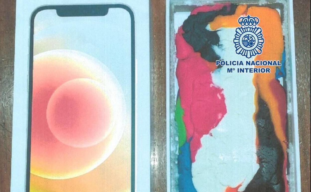 Imagen del bloque de plastilina con el que sustituían los terminales recién comprados.