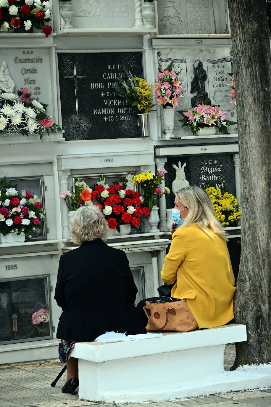 Los cementerios de la provincia vuelven a llenarse de malagueños para honrar la memorias de sus seres queridos, una actividad que el año pasado fue mucho menos multitudinaria por la pandemia. Imagen tomada en Marbella. 