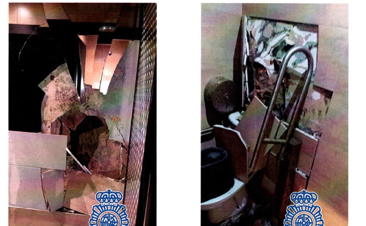 Daños provocados en el local por los detenidos. 