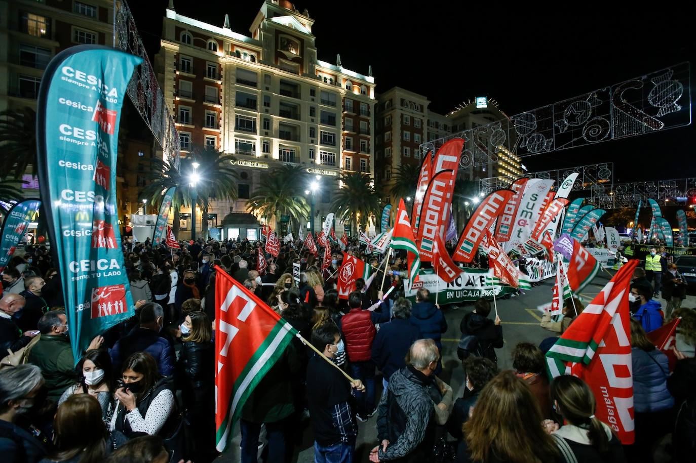 Manifestación en Málaga contra el ERE de Unicaja. 