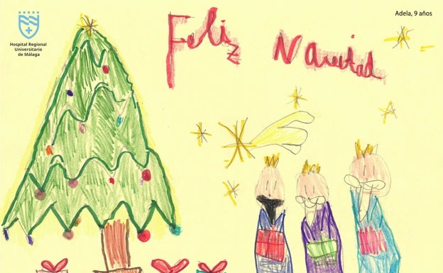 Dibujo de una niña de 9 años con el que el Hospital Regional felicita la Navidad. 