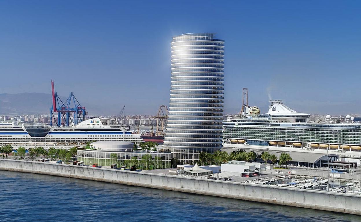 Diseño previsto para el hotel de lujo en el dique de Levante del Puerto de Málaga. 