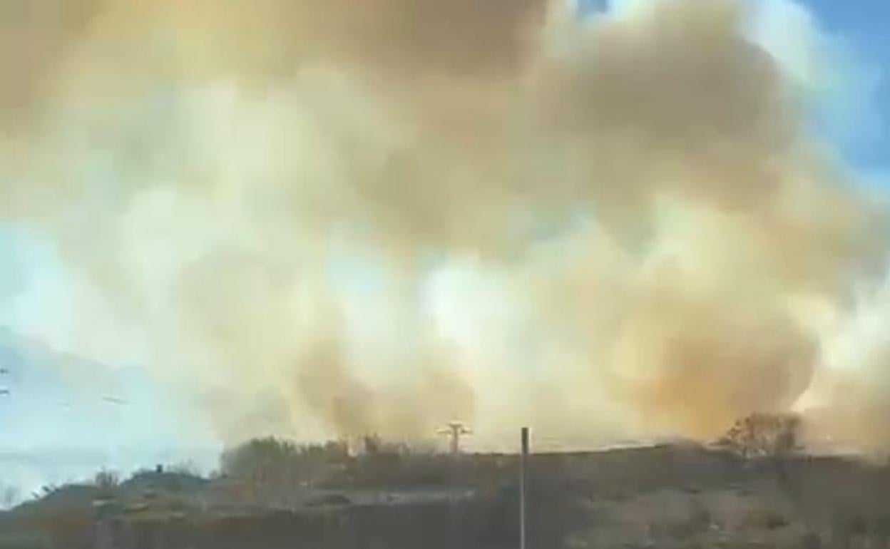 Imagen de la humareda causada en el incendio agrícola.