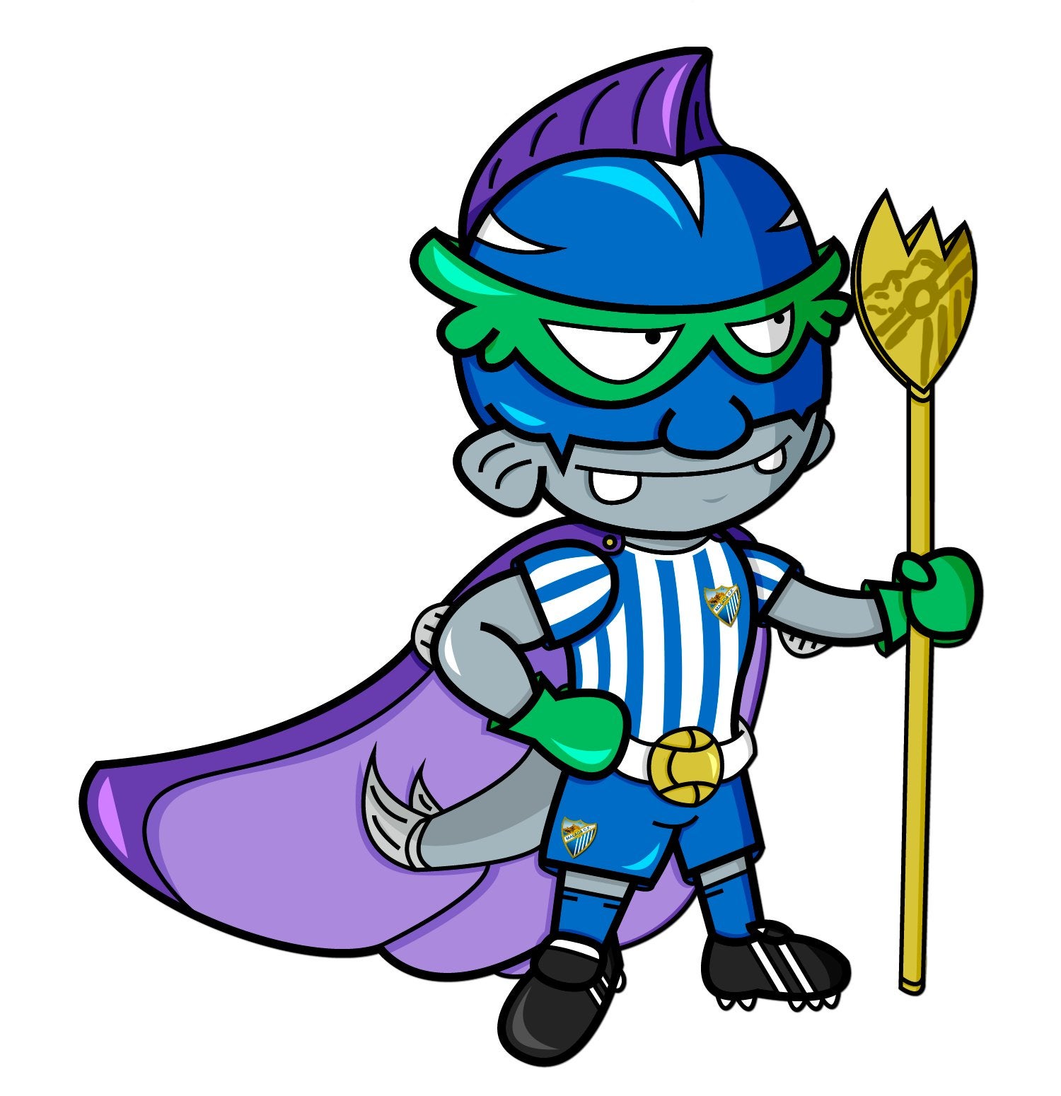 Imagen aumentada del diseño de la flamante mascota oficial del Málaga, Súper Boke.