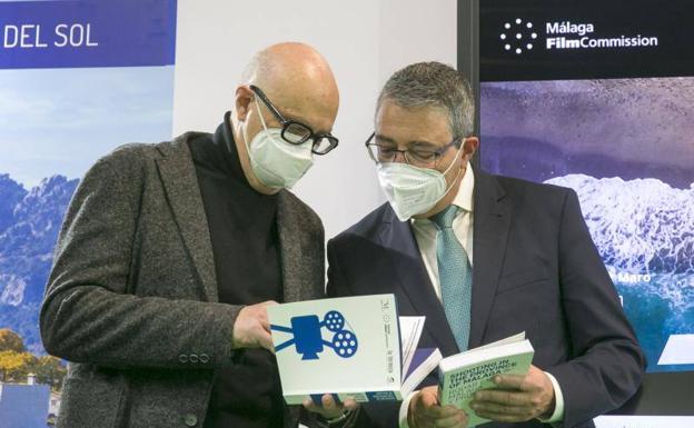 Salomón Castiel y Francisco Salado en la presentación de Málaga Film Comission