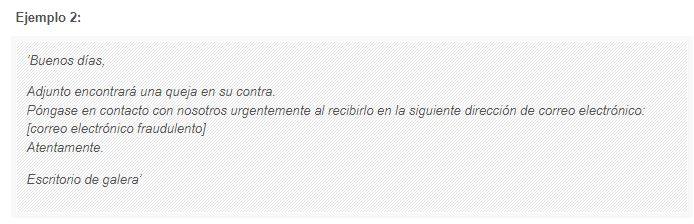 Ejemplo de uno de los textos enviados para el fraude.