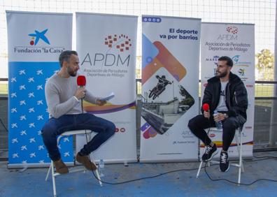 Imagen secundaria 1 - Varios momentos del acto organizado por la Asociación de Periodistas Deportivos de Málaga y Fundación La Caixa en el Campo Municipal La Virreina.