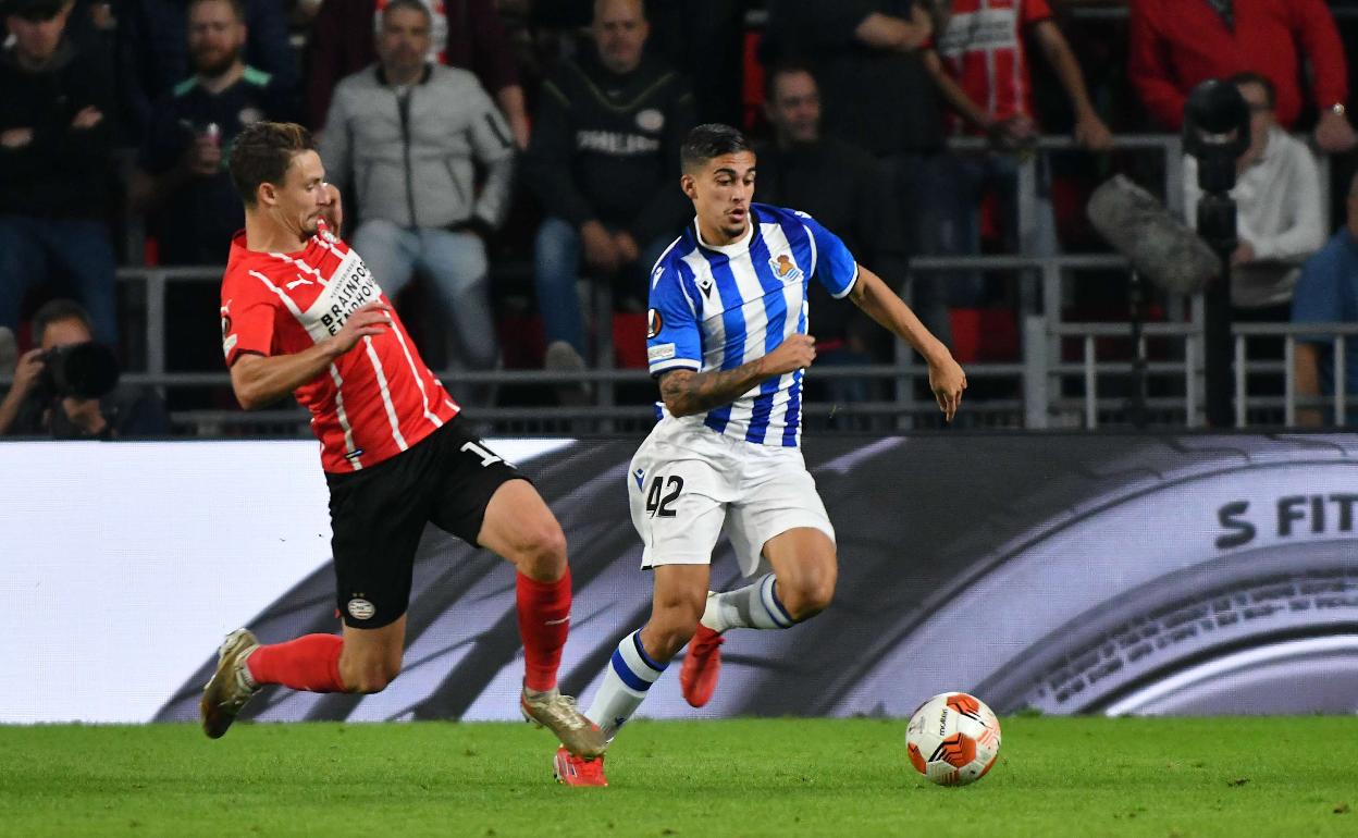 Cristo, en su estreno en la Liga Europa con el primer equipo de la Real Sociedad. 