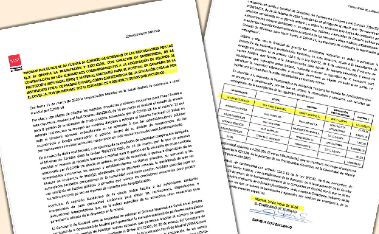 Informe al Consejo de Gobierno sobre el contrato de las mascarillas en mayo de 2020.