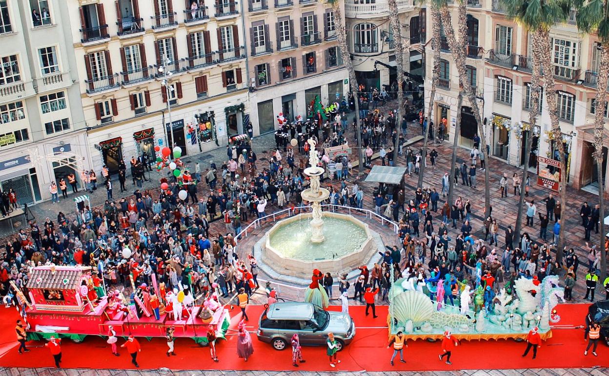 Aspecto de la cabalgata en la plaza de la Constitución para el rodaje de la serie. 