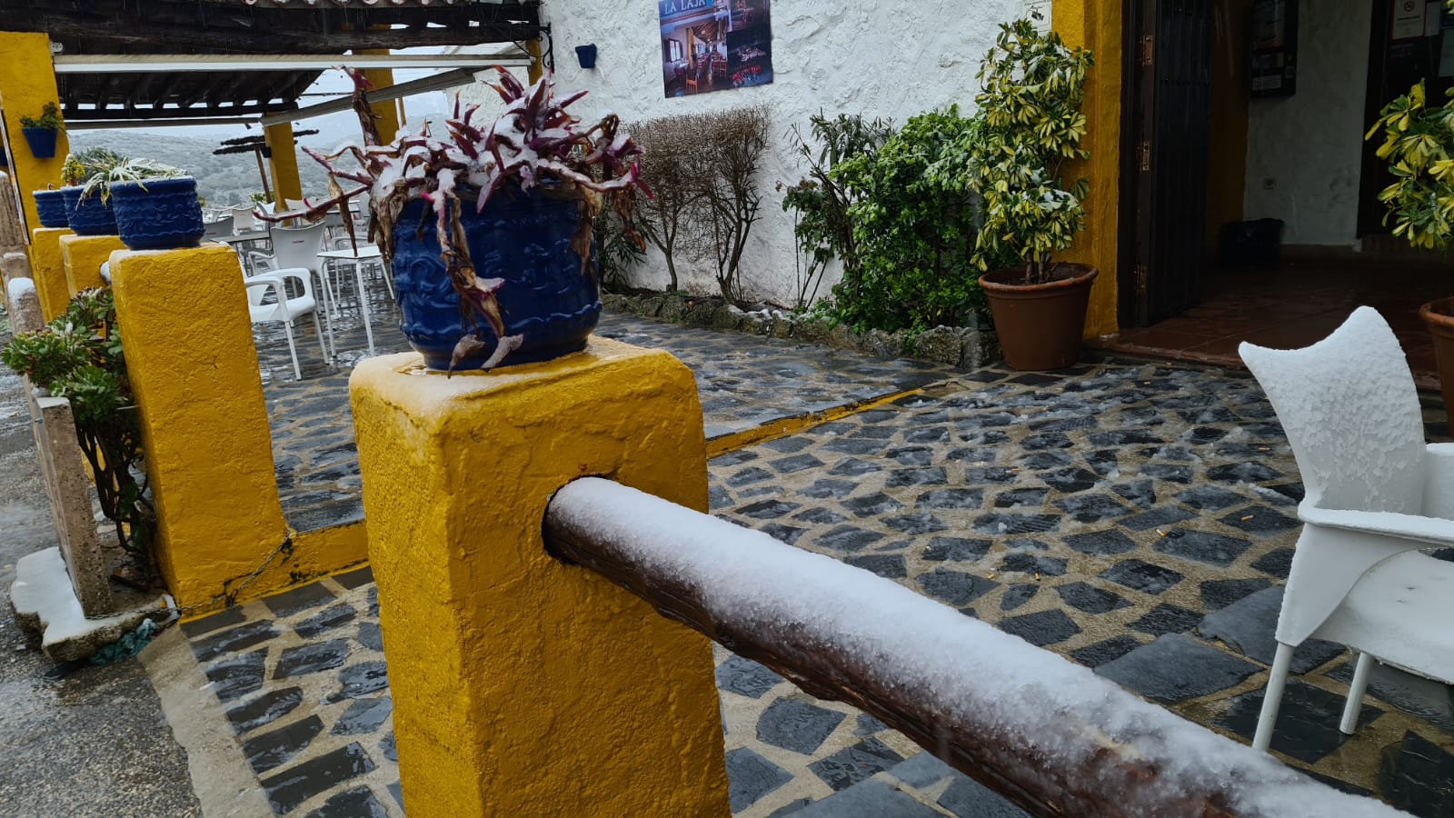 El paso de la borrasca Celia deja nieve y lluvia en distintos puntos de la provincia malagueña. En la imagen, el cortijo Las Navas de los Pinsapos, en Parauta.