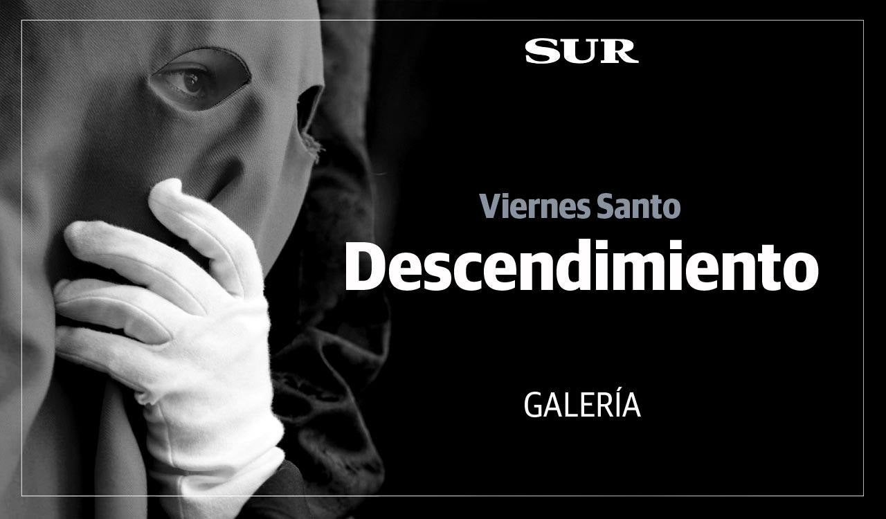 Las mejores imágenes de las cofradías del Viernes Santo en Málaga. Procesionan Monte Calvario, Descendimiento, Dolores de San Juan, Amor, Traslado, Piedad, Sepulcro y Servitas.