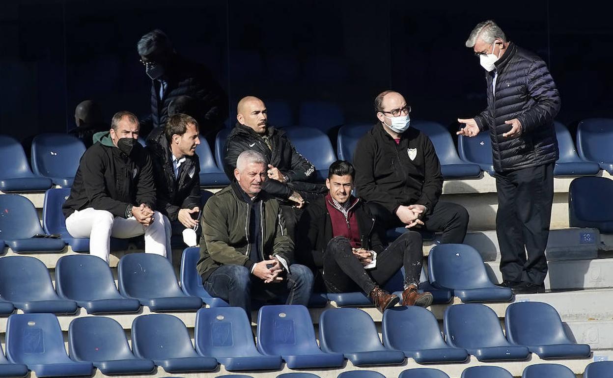 La dirección deportiva del Málaga con Duda, Francisco Capote, Manolo Gaspar, Martín Viberti y Javi Henares.
