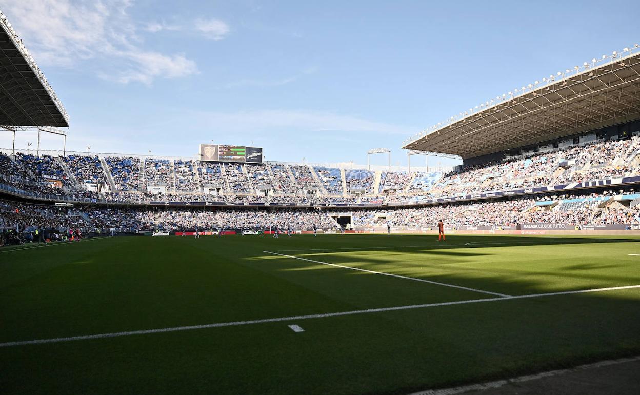 Imagen del estadio de La Rosaleda durante un partido del Málaga esta temporada.