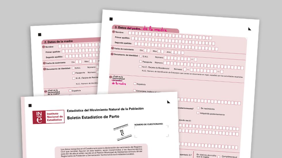 Boletín Estadístico de Parto del Instituto Nacional de Estadística que debe rellenarse al registrar un nacimiento.