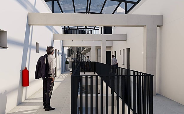 Imagen virtual del patio interior del complejo de apartamentos para la calle Ubrique. 