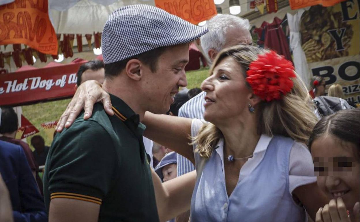 Íñigo Errejón y Yolanda Díaz coincidieron en la celebración de San Isidro en Madrid.