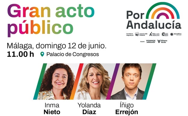 Detalle del cartel del mitin de Por Andalucía organizado este domingo en Málaga. 