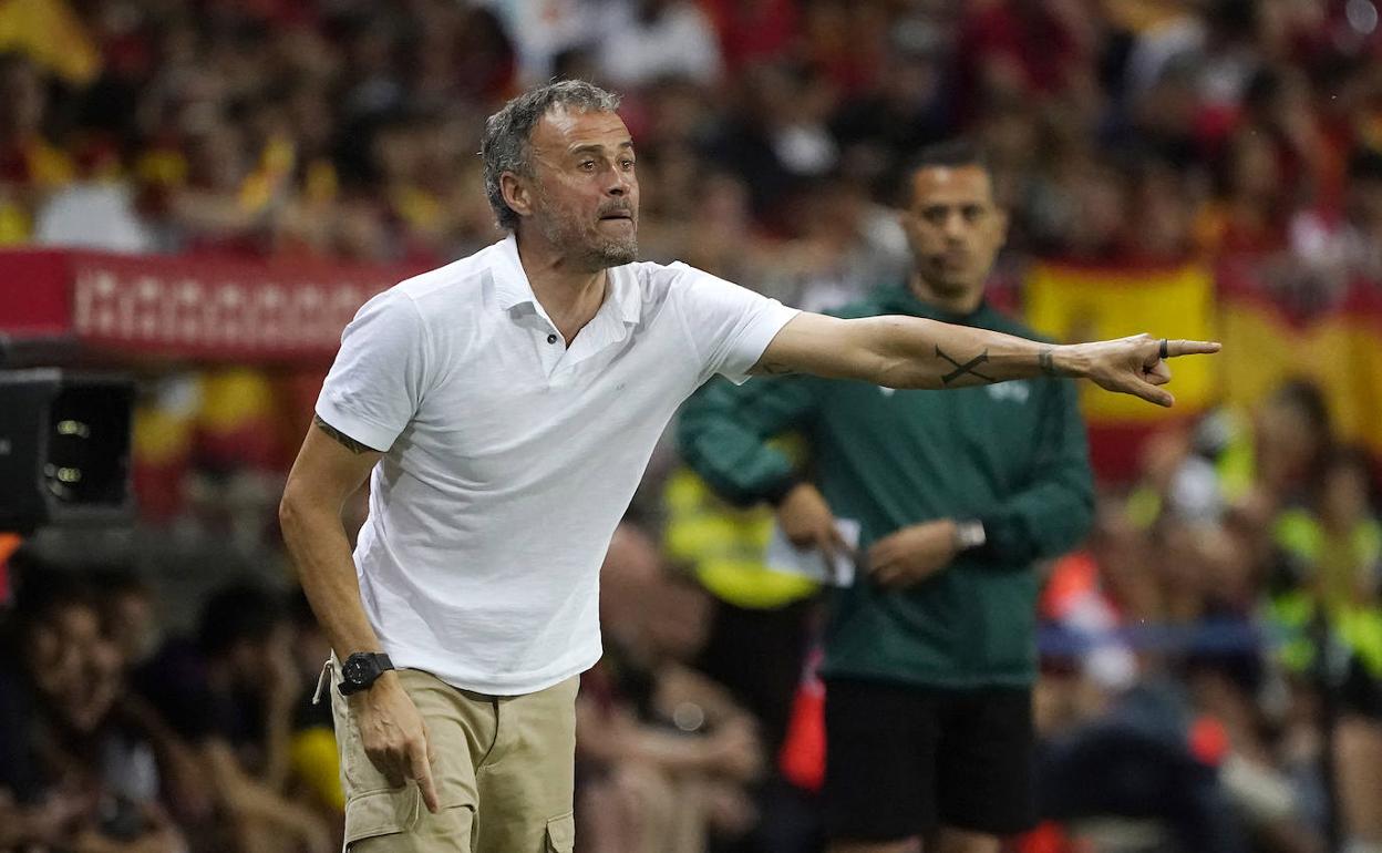 El entrenador de la selección española de fútbol, Luis Enrique, durante el partido en La Rosaleda de Málaga.