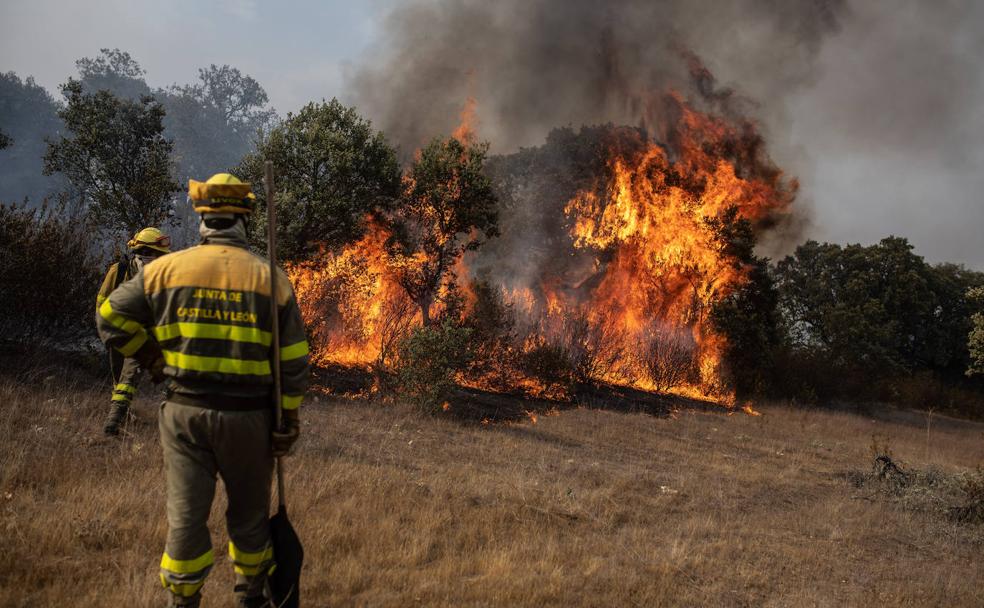 Los bomberos trabajan en el incendio de Cataluña.