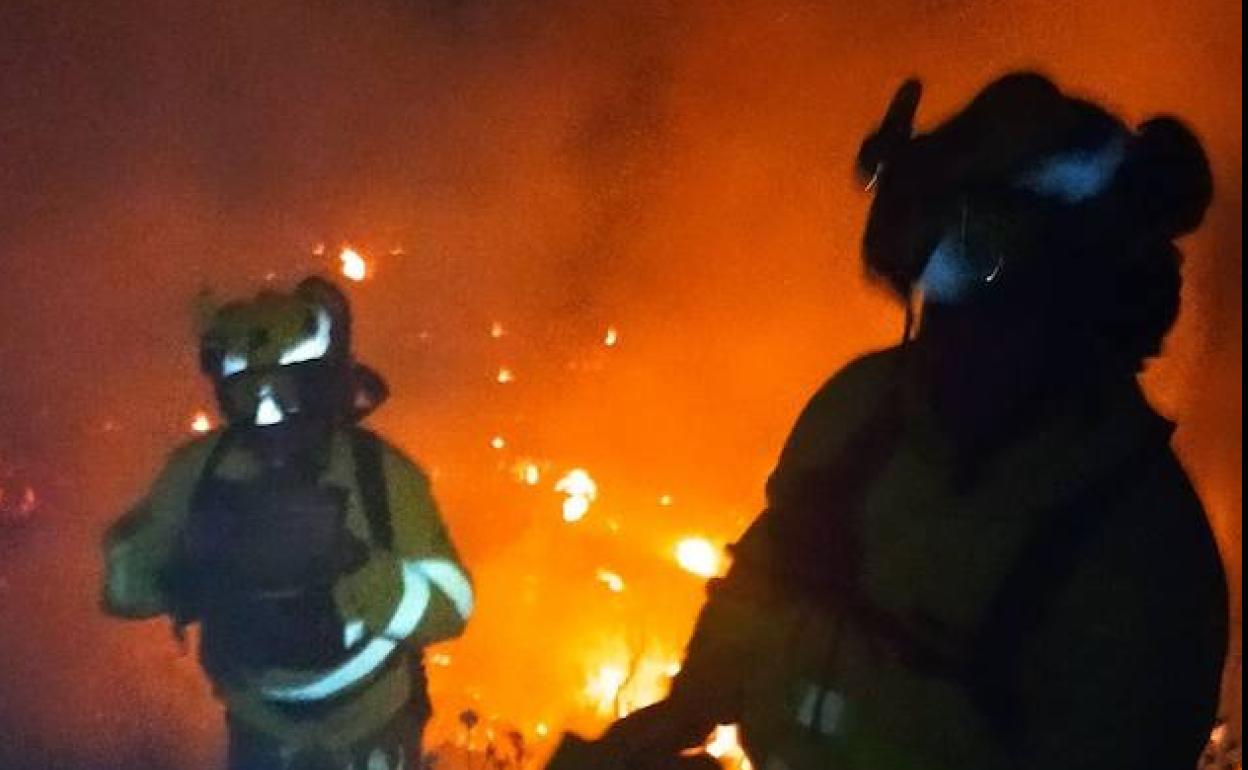 Efectivos del Infoca desplegados en el paraje Cerro Mallén de Casabermeja. 