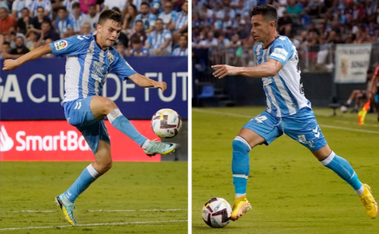 Febas (izquierda) y Rubén Castro (derecha), en acción durante el partido contra Las Palmas del pasado lunes en La Rosaleda. 