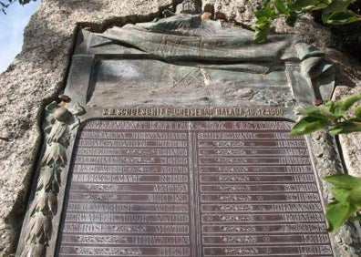 Imagen secundaria 1 - Arriba, cortejo fúnebre de los náufragos del Gneisenau hacia el Cementerio Inglés, en 1900. Abajo, el nombre de los marineros fallecidos. Al lado, entrada al cementerio