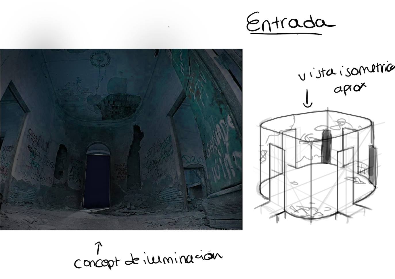 Diseño de una de las entradas de la mansión en la que se desarrolla la acción 