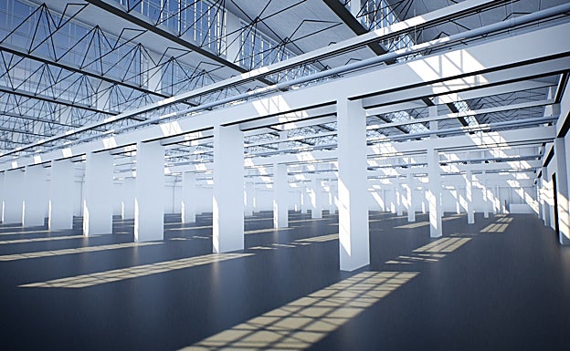 Interior de las naves de la Térmica, que serán divididas para crear los diferentes espacios de Sohrlin. 