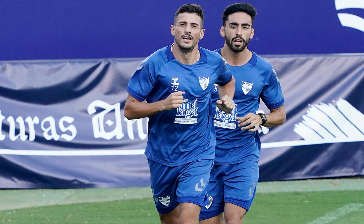 Chavarría y Juande, en el entrenamiento del jueves.