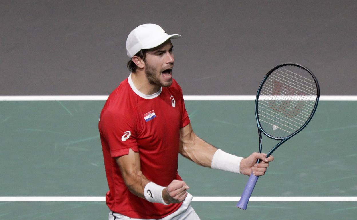 Borna Coric celebra su victoria en semifinales ante Thanasi Kokkinakis. 