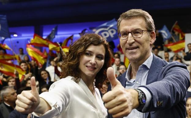 Feijóo e Isabel Díaz Ayuso, durante el acto del PP en contra de la derogación de la sedición. 