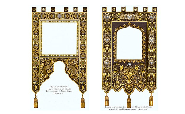 Diseño de los dos estandartes de la Hermandad del Santo Sepulcro. 