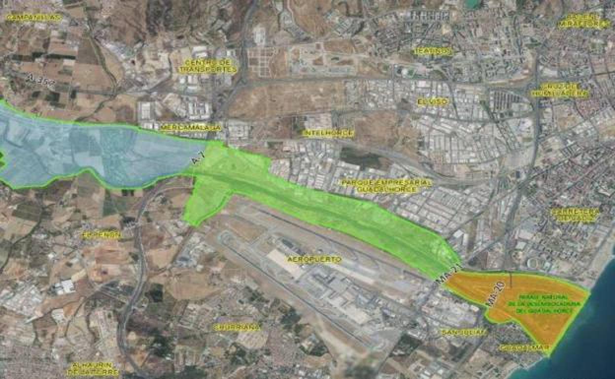 Zonas en las que se llevarán a cabo las actuaciones junto al cauce del Guadalhorce. 