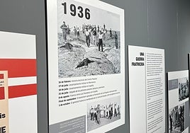 Imagen de varios de los paneles que pueden verse en la exposición sobre el exilio español.