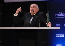 El actor Saturnino García, durante su discurso al recoger la Biznaga.