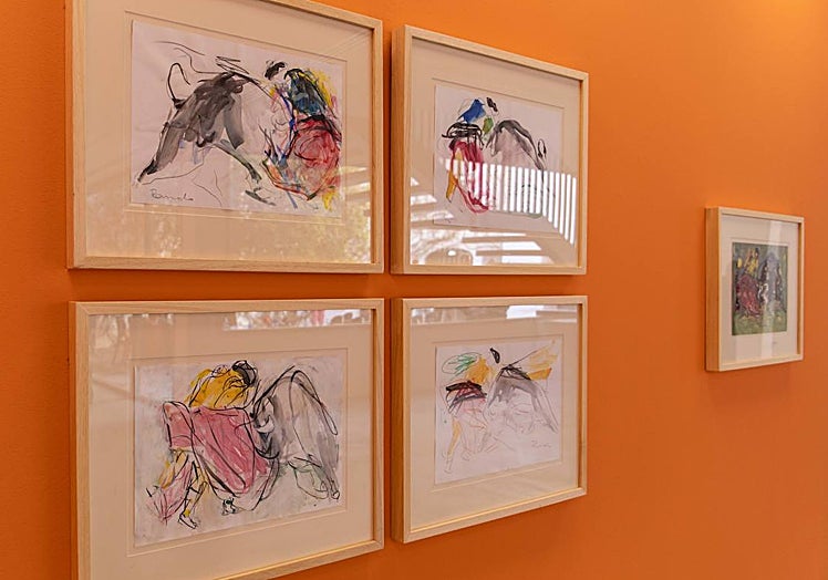 Acuarelas de Jorge Rando en la exposición.