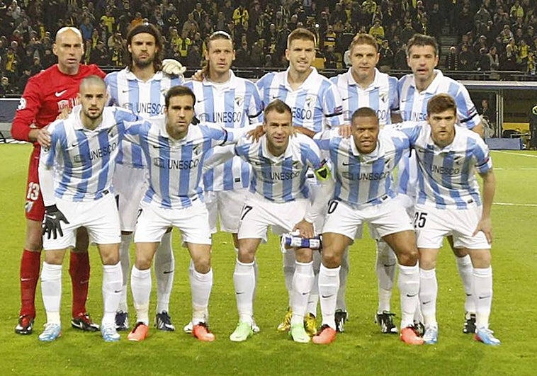 Caballero, Sergio Sánchez, Demichelis, Camacho, Joaquín, Toulalan y, abajo, Isco, Jesús Gámez, Duda, Baptista y Antunes, los titulares en Dortmund.